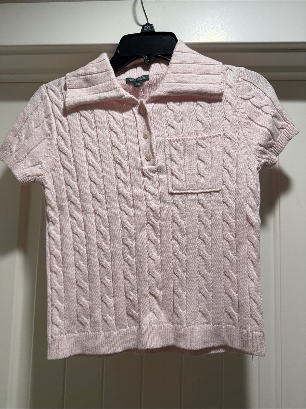 Cable-Knit Polo Sweater - Light Pink